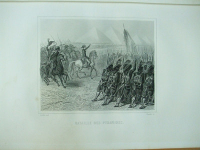 Gravura Batalia piramidelor 21 iulie 1798 intre Napoleon si Mourad Bey Raffet Paris 1878 foto
