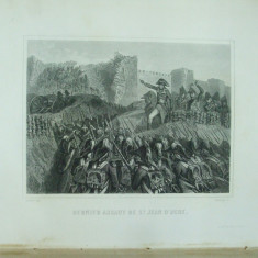 Gravura Ultimul asalt al lui Napoleon asupra orasului Acra in 1799 Raffet Paris 1878