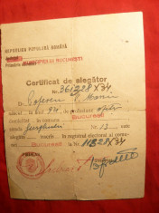 Certificat Alegator cca.1949 cu stampila Votat ,in RPR foto