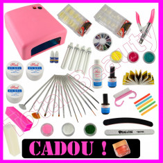 Kit Unghii False cu Gel UV si lampa UV Roz + GHID Aplicare Unghii False + CADOU !! gel colorat Nail-Art Kit unghii gel foto