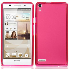 Husa silicon transparent roz pink Huawei Ascend P6 + folie protectie ecran foto