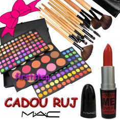 Trusa machiaj profesionala MAC 183 culori BLUSH PUDRA paleta farduri + set 12 pensule make up machiaj BOBBI BROWN + CADOU RUJ MAC Vogue me over foto