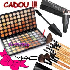 Trusa machiaj profesionala MAC 120 culori + set 15 pensule make up + RIMEL MAC foto