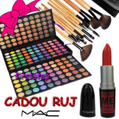 Trusa machiaj profesionala MAC 180 culori paleta farduri + set 15 pensule make up machiaj BOBBI BROWN + CADOU RUJ MAC Vogue me over foto