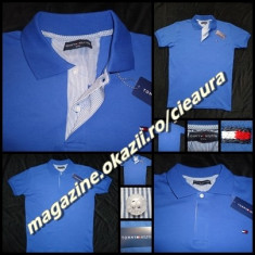 TRICOU BARBATESC ALBASTRU masura 4XL XXXXL 64 FIRMA TOMMY HILFIGER T-SHIRT BLUZA MANECA SCURTA GULER POLO 2 NASTURI TRICOURI BARBATI COLECTIE NOUA foto