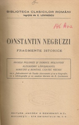 Constantin Negruzzi - Fragmente istorice - interbelica foto