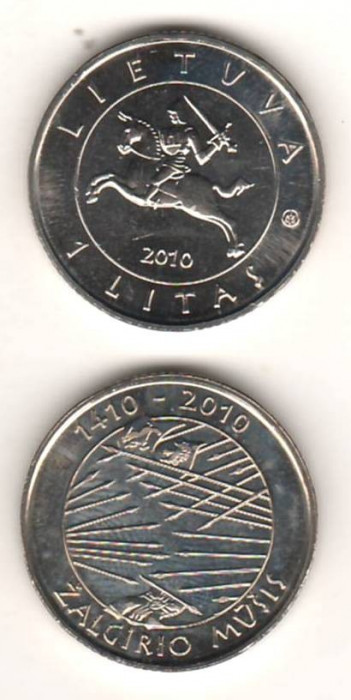 SV * Lituania 1 LITAS 2010 * 400 Ani Batalia de la Grunwald * UNC din fasic (!)