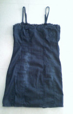 Rochie mini elastica BERSHKA by zara jeans denim albastru inchis stil corset mulata bretele reglabile, f sexy, S26 - 3 produse transport gratis!!! foto