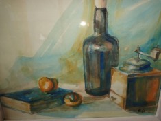 Natura statica,acuarela pe carton semnata E Dumitrescu (monograma E D) foto