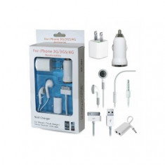 Incarcator 5 in 1 priza + auto + cablu USB + casti + spliter casti Apple iPhone 3G 3GS 4 4S foto