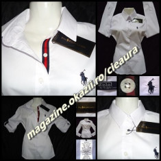 CAMASA ALBA DAMA OFFICE FIRMA BRAND POLO by RALPH LAUREN BIROU ELEGANTA CASUAL 95% BUMBAC CAMBRATA 4 PENSE MULATA SLIM FIT MANECA LUNGA SCURTA foto