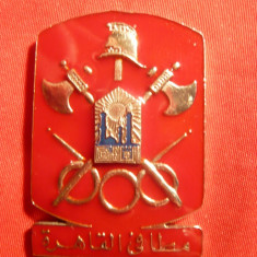 Medalie- Pompieri - araba , metal si email . h=4,5 cm