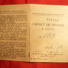 Carnet Abonat Radio 1962 ,cu Timbre Fiscale