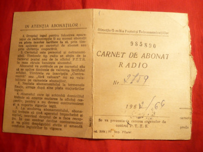 Carnet Abonat Radio 1962 ,cu Timbre Fiscale foto