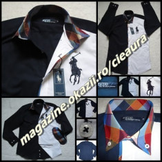 CAMASA BARBATEASCA ASIMETRICA BLEUMARIN ALBA FIRMA POLO by RALPH LAUREN EMBLEMA SUPRADIMENSIONATA GULER MANSETE ECOSEZ REGULAR SLIM FIT PENSE foto