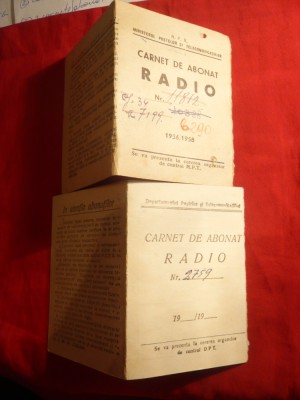 2 Carnete Abonat Radio 1956 cu Timbre Fiscale foto