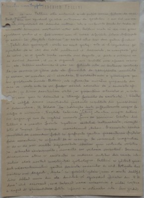 Manuscris Ovidiu S. Crohmalniceanu; Federico Fellini, 4 pagini olografe foto