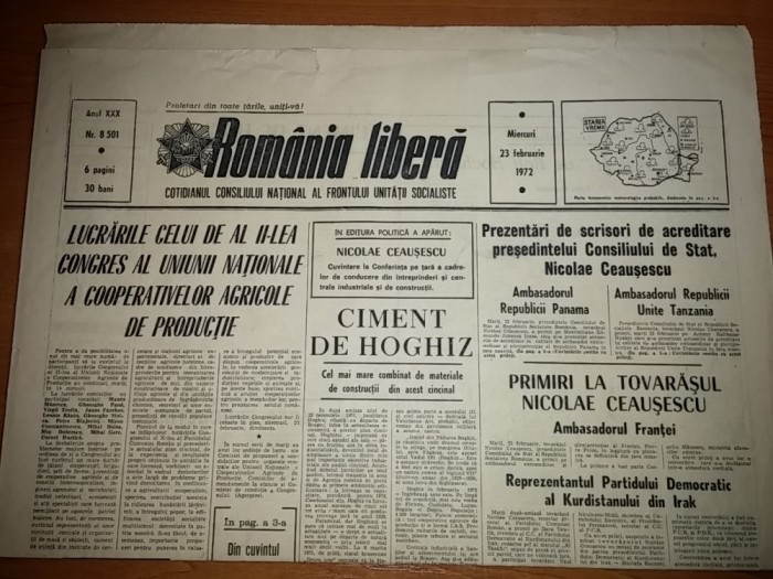 ziarul romania libera 23 februarie 1972 - lucrarile celui de al -2-lea congres