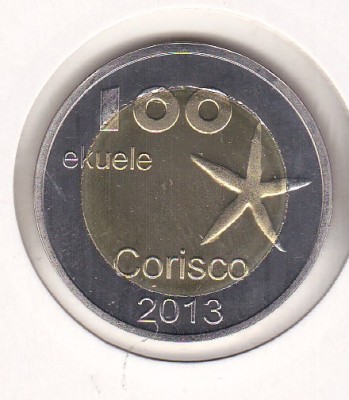 bnk mnd Corisco Island 100 ekuele 2013 unc , fauna , bimetal foto