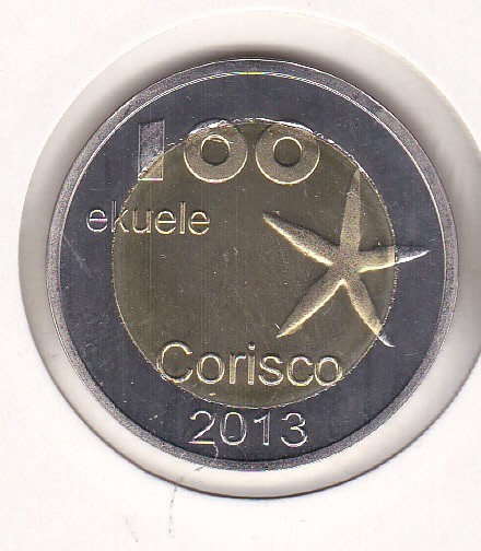 bnk mnd Corisco Island 100 ekuele 2013 unc , fauna , bimetal