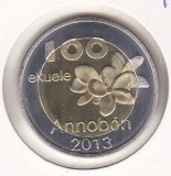 Bnk mnd Annobon Island 100 ekuele 2013 unc , fauna , bimetal, Africa