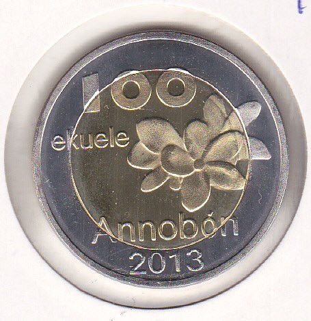 bnk mnd Annobon Island 100 ekuele 2013 unc , fauna , bimetal