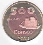 Bnk mnd Corisco Island 500 ekuele 2013 unc , fauna , bimetal, Africa