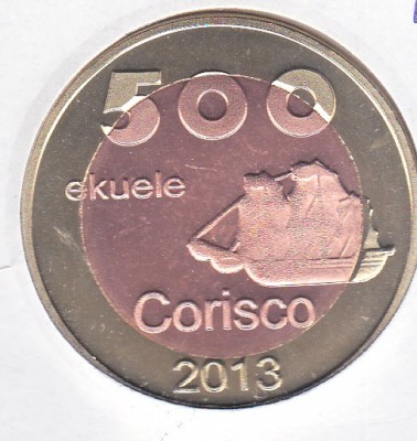 bnk mnd Corisco Island 500 ekuele 2013 unc , fauna , bimetal foto