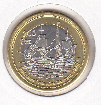 bnk mnd Tromelin Islands 200 franci 2013 , unc , corabie , bimetal foto