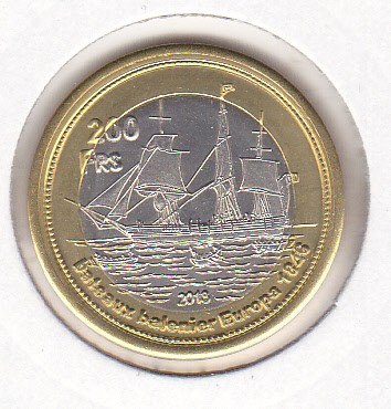 bnk mnd Tromelin Islands 200 franci 2013 , unc , corabie , bimetal