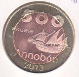 bnk mnd Annobon Island 500 ekuele 2013 unc , fauna , bimetal