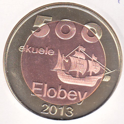 bnk mnd Elobey Island 500 ekuele 2013 unc , fauna , bimetal