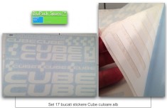 Set 17 stickere alb white bicicleta Cube mountain bike abtibilduri MTB trekking plimbare cursiera restaurare reparatie tunning litere sticker foto