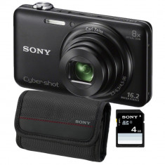 Aparat foto digital Sony DSC-WX60, 16MP, Black + Card SD 4GB, Husa foto
