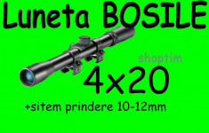 LUNETA Bosile 4X20 + Suport prindere pentru Arma Arbaleta Pusca Pistol Airsoft Aer comprimat cu bile sticla otel metal capsul foto