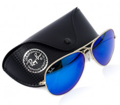 ochelari de soare RAY BAN 3025,3026 BLUE LENS rama aurie lentila albastra foto