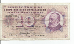 LL bancnota Elvetia 10 Franci 1974 (#1756) VG foto