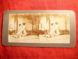 Fotografie stereoscopica Japoneza cu 2 gheise , sf.sec.XIX