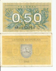 LL bancnota Lituania 0.50 talonas 1991 (#8913) AUNC foto