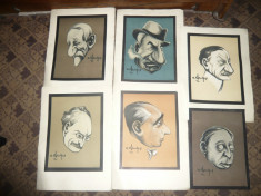 Grafica- 10 Caricaturi semnate A.Dragos 1930 ,Ed. Socec : Iorga , Maniu , Goga ,Duca ,etc foto