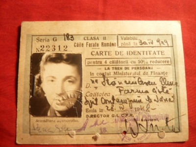 Carte de Identitate - CFR 1949 - personal pt.4 calatorii cu 50 % reducere foto