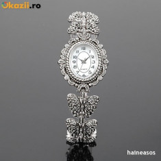 Ceas dama ALIAS KIM (SUA) by FOSSIL bratara argintie cu fluturi quartz superb - model antique vintage, pret site 119$+cutie cadou+card garantie foto