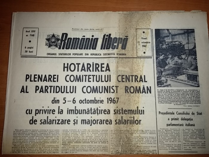 ziarul romania libera 13 octombrie 1967