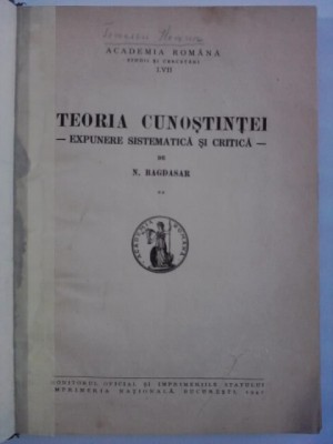 Teoria Cunostintei - N. Bagdasar / R2P5S foto