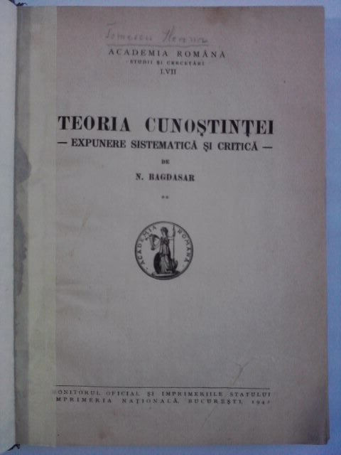 Teoria Cunostintei - N. Bagdasar / R2P5S
