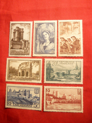 Serie Uzuale Tematica diversa 1938 ,Franta , 7 val. Val.de 2,15 fr. are un pliu in hartie foto