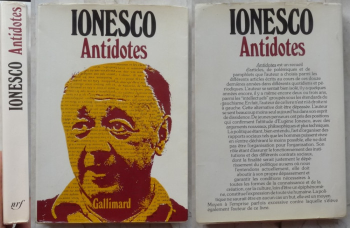 Eugen Ionescu, Eugene Ionesco, Antidotes, 1977, autograf catre Lucia Demetrius
