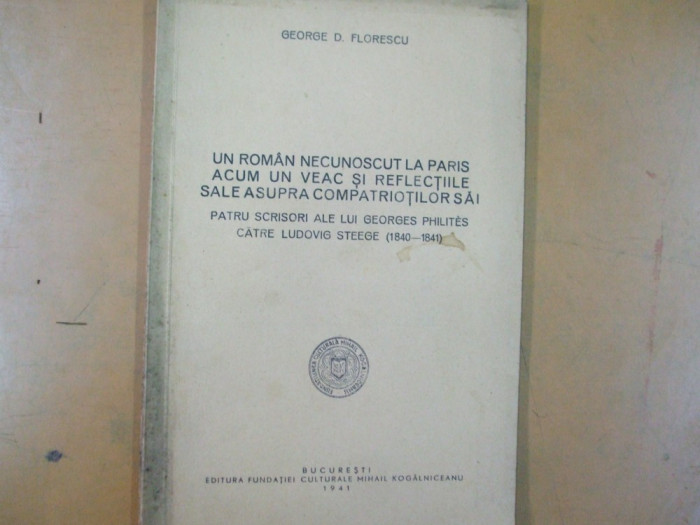 G. D. Florescu Un roman necunoscut la Paris 1840-1841 Bucuresti 1941 200