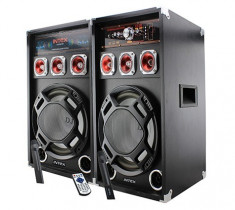 SISTEM PROFESIONAL 2 BOXE ACTIVE/AMPLIFICATE 250 WATT CU MIXER SI MP3 PLAYER INCLUS,SISTEM KARAOKE+2 MICROFOANE WIRELESS. foto