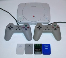 SONY PS One MODAT Alb + controllere originale + card original (optional) ( PS1 Slim PSX PSone PlayStation 1 Play Station consola modata + joystick ) foto